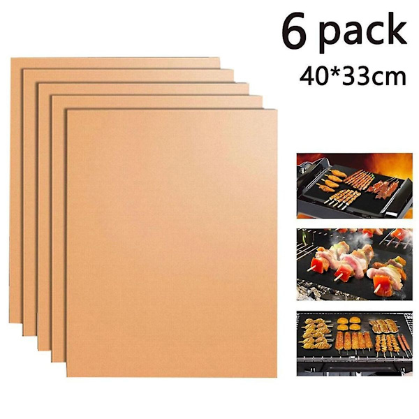 Pakke med 6 grillmåtter, 100% non-stick belægning, grill- og bagemåtter