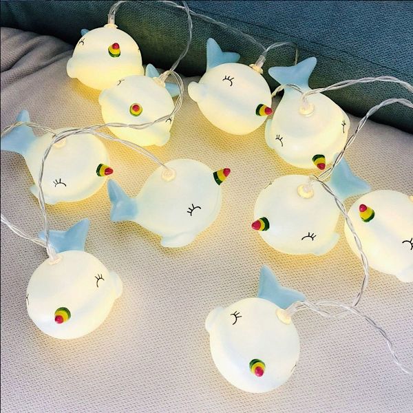 Blå plastdelfinformade ljusslingor med 10 LED-lampor KLB