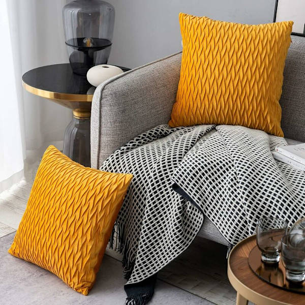 Fløyel putetrekk 45x45cm for stue sofa, sett med 6 ensfargede firkantede putetrekk soveromsdekorasjon, gul KLB