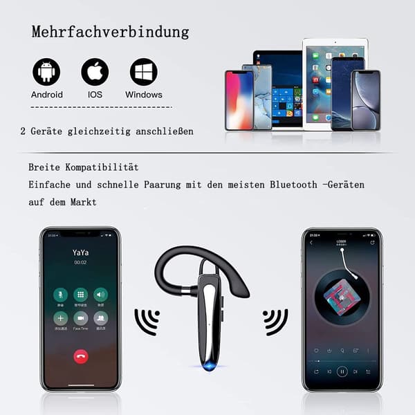Bluetooth-headset med mikrofon, handsfree trådlösa headset-hörlurar