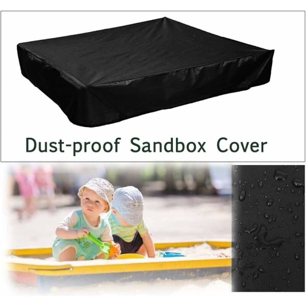 Dammsäker sandlådeöverdrag med dragsko, fyrkantig Oxford-duk presenning för sandlåda, swimmingpool, trädgård eller gård (svart, 180×180cm) KLB