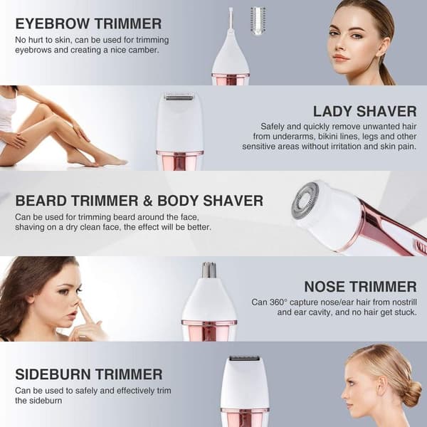 Epilator dame barbermaskine multifunktionel 5 i 1, våd og tør, 5 tilbehør