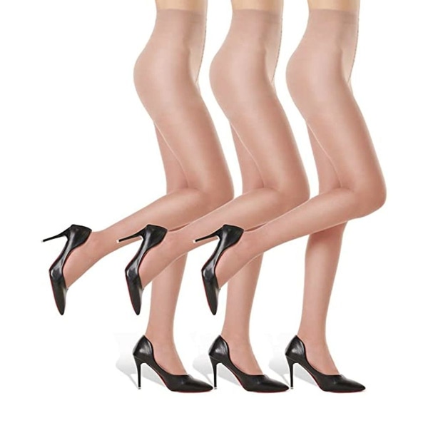 Naisten seksikkäät sukkahousut 3 kpl pakkauksessa, joustavat, vaaleanruskeat KLB