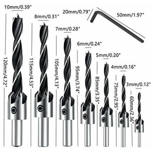 Countersink Drill Bit Set 8 deler HSS 5 Flute Snekker Countersink Hjerte Drill Bit KLB