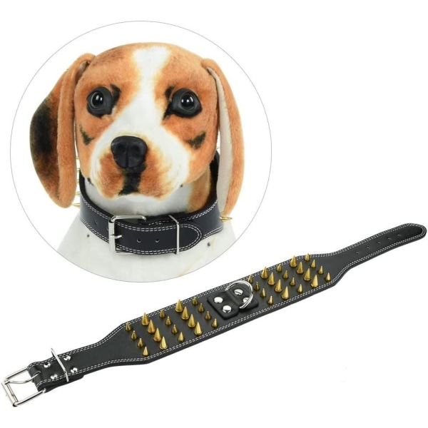 Piggehalsbånd Justerbar PU-læder 4 rækker nitterhalsbånd Ring til lille mellemstor hundehvalp (66 * 7,5 cm-sort)
