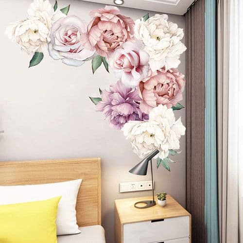 Pionväggdekaler, blomväggdekaler, pioner, rosor, blommiga väggdekaler