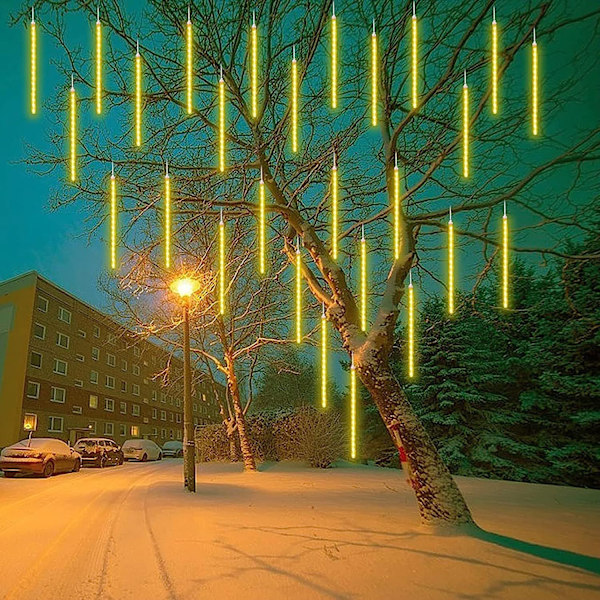 Meteorisuihkuvalo 80cm 10 putkea 720 LED-suihkuvalo Led kirkas Fireflies-valot Deco häihin juhliin iltaan kotiin puu kuusi puutarha, keltainen