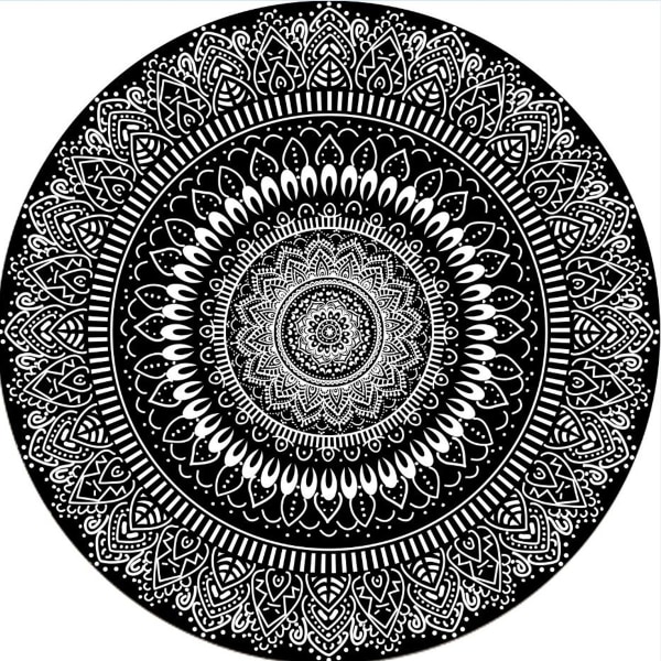 Sisä- ja ulkokäyttöön sopiva pyöreä matto kukkien ympärillä musta 120x120cm sisä- ja ulkokäyttöön KLB