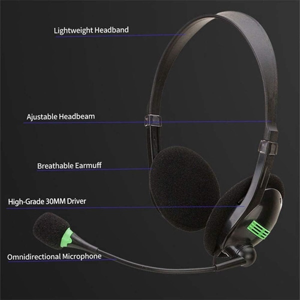 USB-headset, PC-headset med mikrofonbrusreducering & volymkontroll