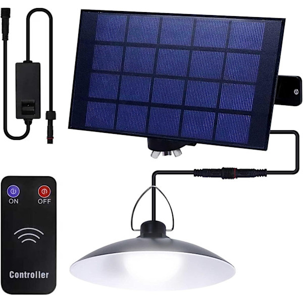 Solcelle-pendellampe med fjernkontroll IP65 Vanntett 3M Kabel Vegglampe Solcellelampe for Innendørs Utendørs Garasje Balkong Terrasse Paviljong Veranda Hvit