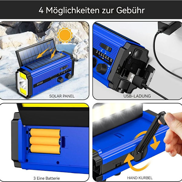 Bärbar solradio, AM/FM vevradio med uppladdningsbart 5000 mAh