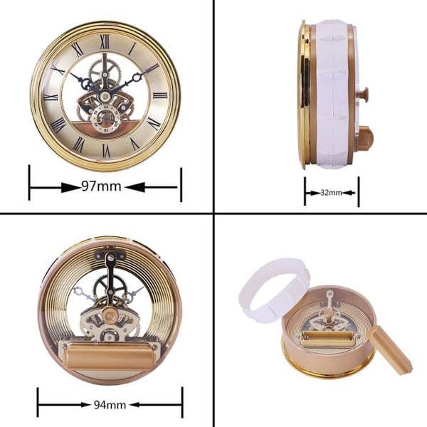 Klar metallklocka växel väggklocka DIY klocktillbehör 97mm guld klar