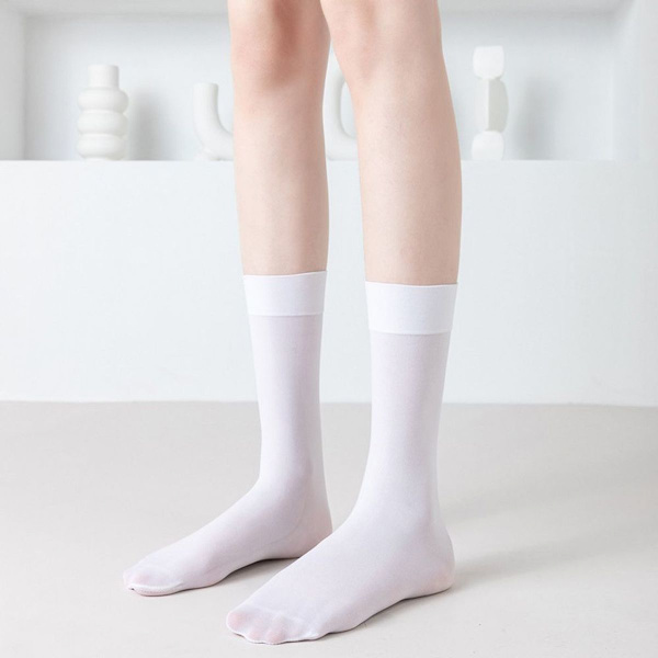Transparenta knästrumpor i silke, midtop-strumpor, vita, 27 cm, KLB