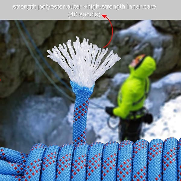 Klätterrep med statisk säkerhetskarbinhake 10 mm polyester räddningsklättringsrep