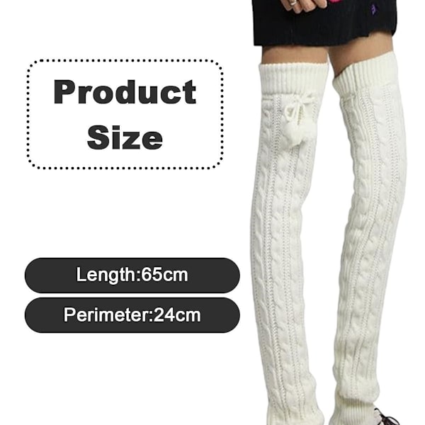 Kvinde Mode Vinter Leggings Støvler Lange Benvarmere Strikkede Hvide KLB