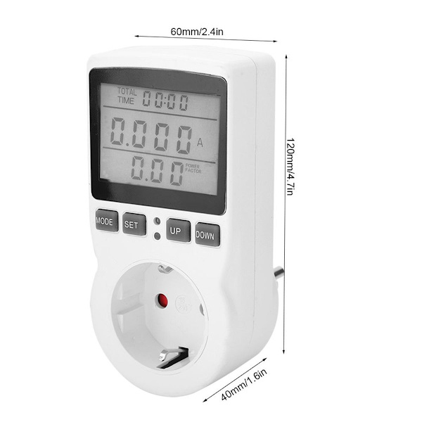 Plug-in LCD-energimätare, spänning, ström, energiförbrukning KLB
