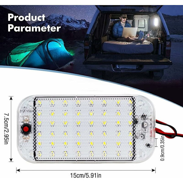 2-pack LED-innerbelysning 12V-85V 48 LED-innerbelysning för bil, husbil, lastbil, båt, husvagn KLB