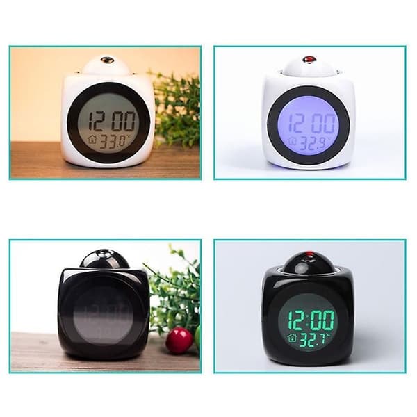 Digital projektionsväckarklocka: LCD-skärm, termometer och väggprojektion