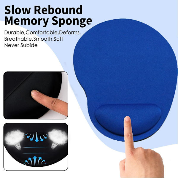 Musematte med håndleddsstøtte, ergonomisk musematte, museblå