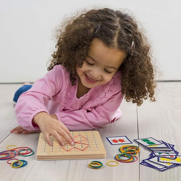 Trä Geoboard Set Geometribräda Montessori Träleksaker för Barn, KLB
