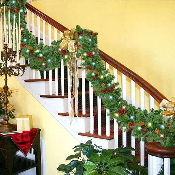 Julekrans med 50 farvede lys 9ft kunstig julekrans kunstig