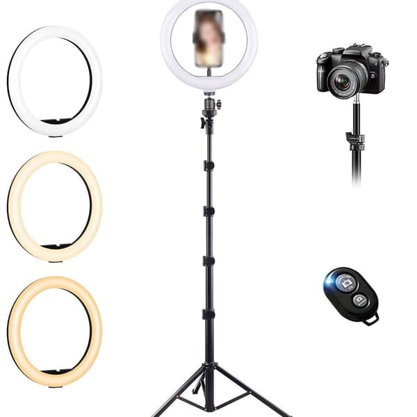 Ringlys med stativ, 10 tommers ringlys med 63 tommers stativ selfie ringlys