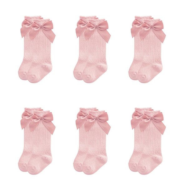 6 dubbla rosa babystrumpor med rosett höst/vinter 15-17cm KLB
