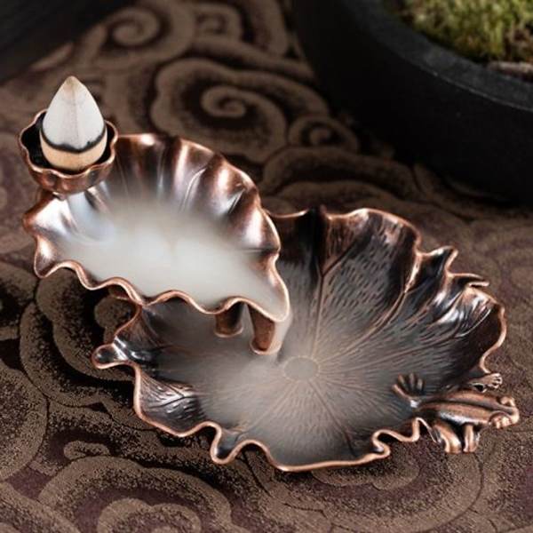 Legering Lotus Blad Tilbageflow Røgelse Brænder Antik Indendørs Røgelse Brænder (Bronze)