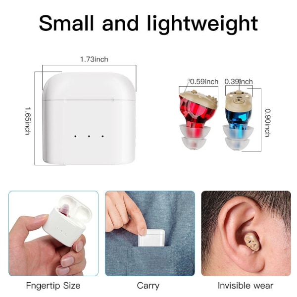 Høreapparater for eldre Oppladbare med støyreduksjon, høreapparat Magnetisk kontakt ladeboks
