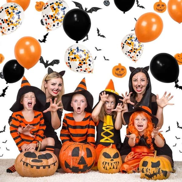 12\" Konfettifyldte Balloner i Orange og Sort til Halloween