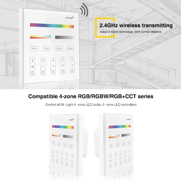 Milight 2.4G trådløs 4-zoners RGB + CCT Smart Panel LED KLB