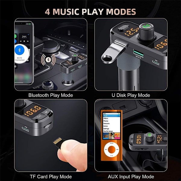 FM-sender, bil Bluetooth 5.0-adapter radio sender med dobbel USB KLB