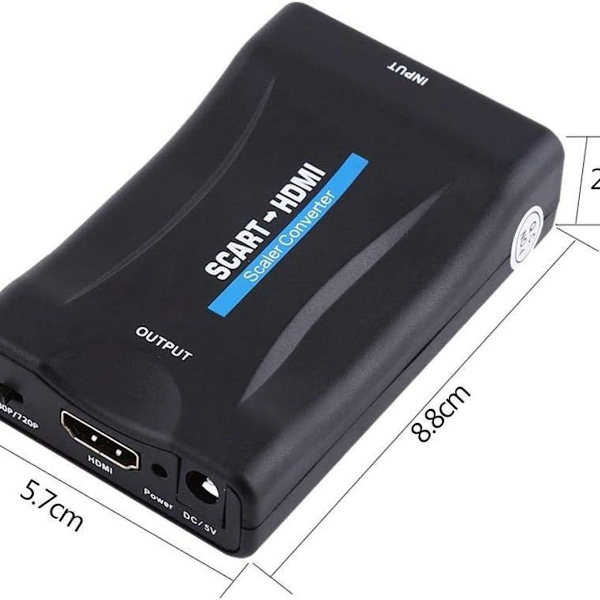 Scart til HDMI-konverter, 1080P Scart til HDMI-lyd- og videoadapter, sort