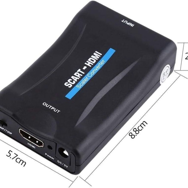 Scart til HDMI-omformer, 1080P Scart til HDMI lyd- og videoadapter, svart