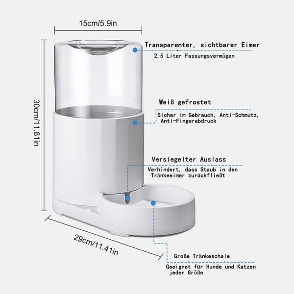 Automatisk vanndispenser for kjæledyr, 2,5L vanndispenser for hunder og KLB