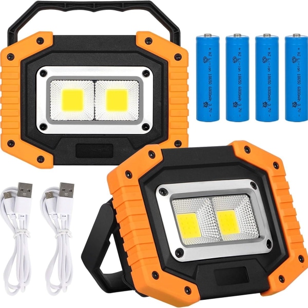 LED arbeidslys med batteri, 2 sett, oppladbar spotlight med batteri 30 W, 2000 lm KLB