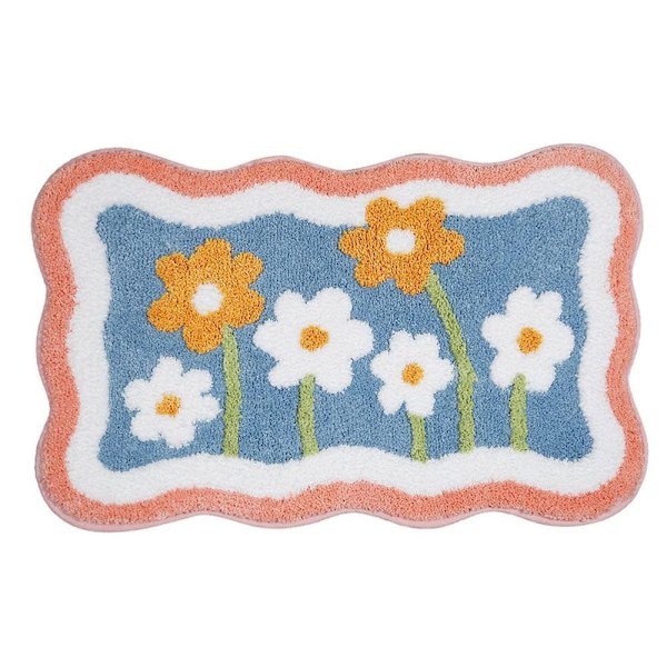 Enkel blommig badrumsmatta, halkfri och absorberande, fräsch matta för hallen, sovrummet