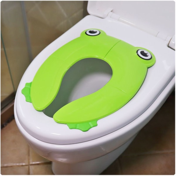 Bærbart rejsetoiletsæde til småbørn (Grøn frø) Skridsikkert foldbart toiletsædebetræk til drenge piger, babybørn med snørepose
