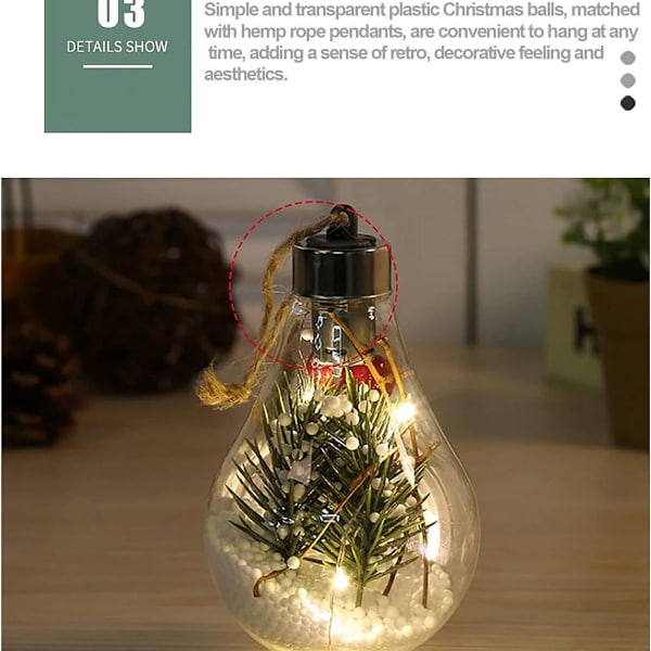 Paket med 6 LED transparenta julgranskulor, juldekorationer. KLB