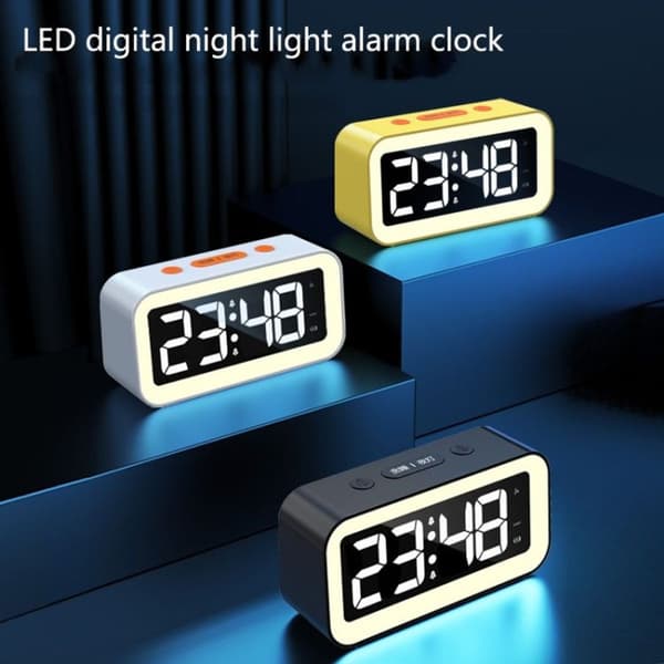 Elektronisk LED-vekkerklokke nattlys (gul)