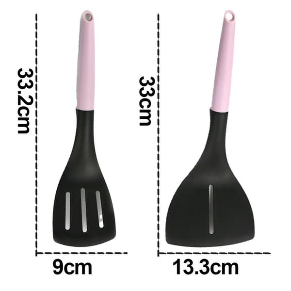 Rosa nylon-spatel, non-stick-panne, spesial matlagingssil, stekespatel + flat bunnspatel KLB