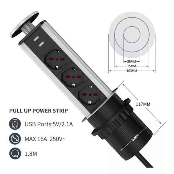 Skrivebords stikkontakt Multifunksjonell 3 Plugger 2 USB Porter Moderne KLB