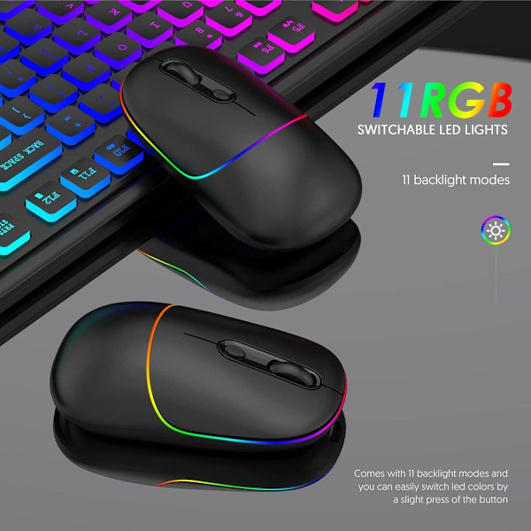 LED trådløs mus, genopladelig lydløs RGB-belysning computer