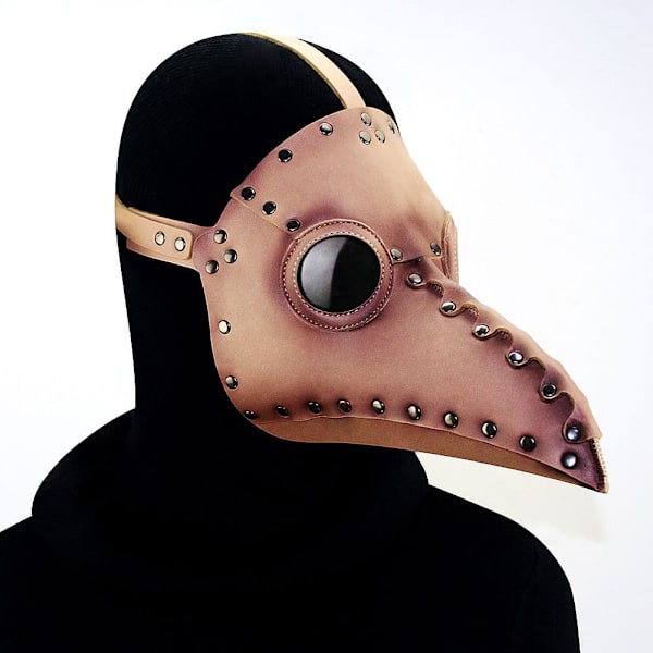 Pestsläkarmask Fågelmask Pestdräkt Steampunk Mask Halloween Kostym PU Läder Lång Näsa Cosplay Rekvisita Retro Gotisk Fest(Brun)