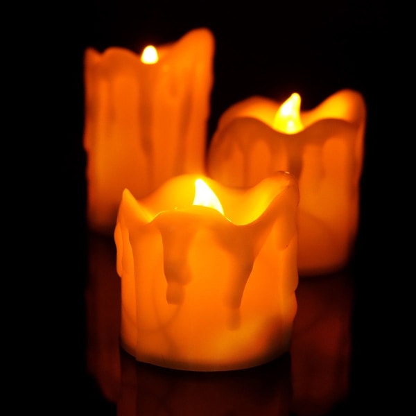 LED stearinlys LED stearinlys, LED flammeløse gule blinkende stearinlys Pakke med 3 fyrfadslys Blin