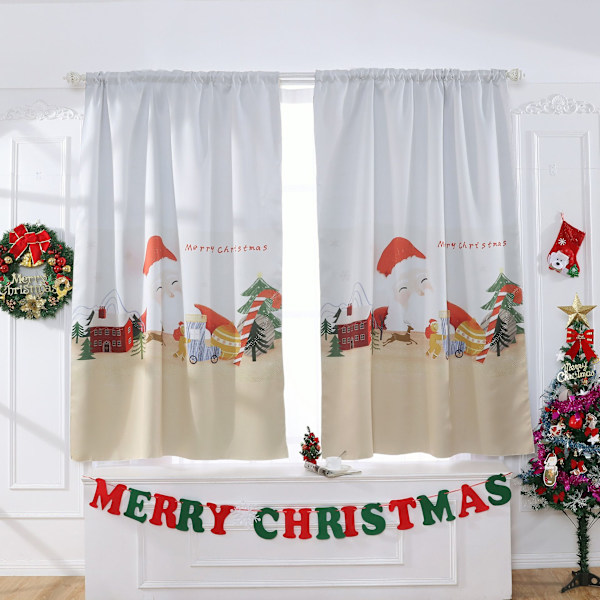 2 stk. Julebruseregardiner 130X180CM Røde Gardiner, Sne Skov Badeforhæng med Kroge, Ekstra Lange Vandtætte Polyester Anti-Mould Badeværelse Dekoration C)