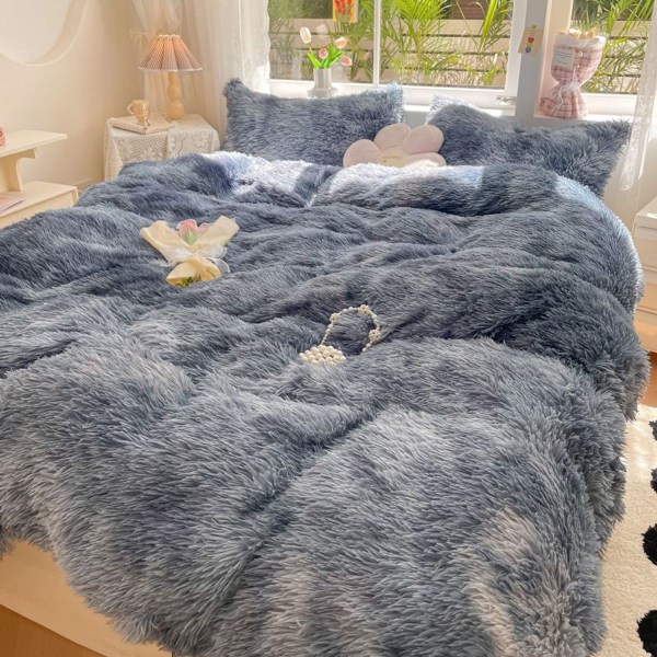 Shaggy Duvet Set Grå King Size Faux Fur