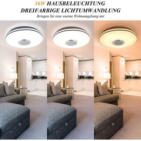 36W LED taklampe dimmbar med Bluetooth-høyttaler, fjernkontroll og