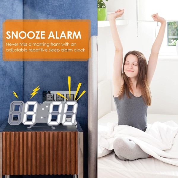 Digital LED vægur med USB-port - Dæmpbar belyst ur med kalender, alarm, temperaturindikator - Ideel til kontor, hjem, hotel, soveværelse