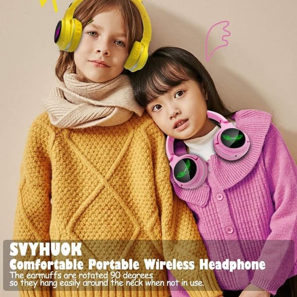 Børns headset gaming headset med mikrofon, LED-lys, Pikachu gul